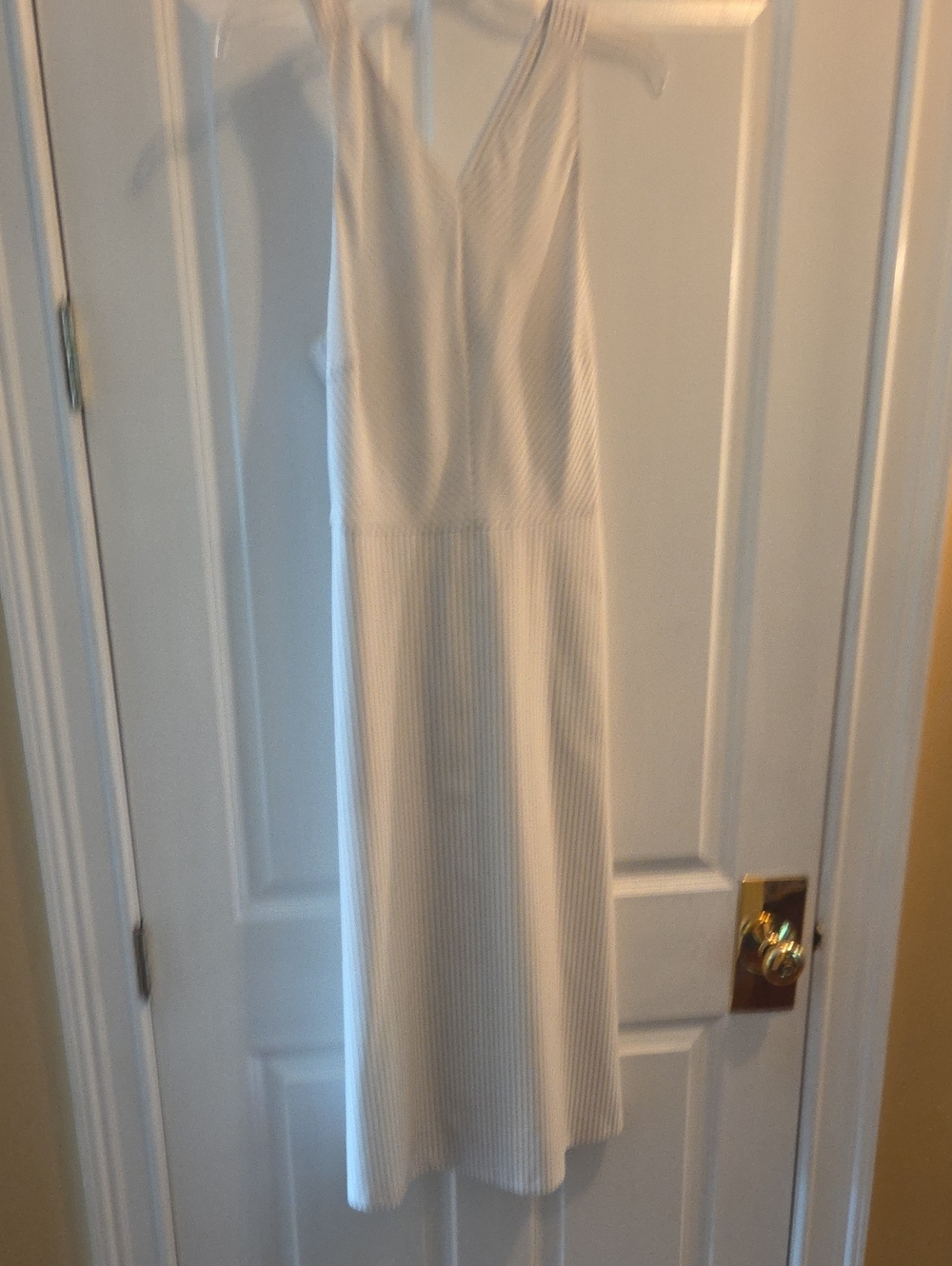 Banana Republic Cream Sleeveless V-Neck Ribbed Midi Dress - with Black Stripes